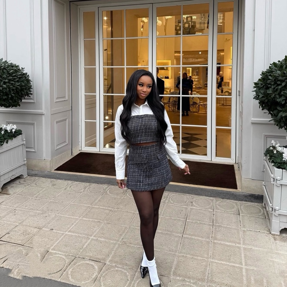 Women’s Black Tweed Mini Skirt set